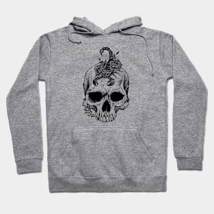 Skull Scorpion and Flowers (black version) Hoodie